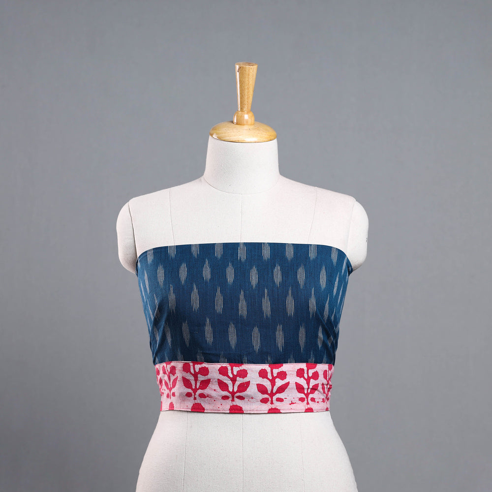 Blue - Cotton Pochampally Ikat Blouse Piece 13