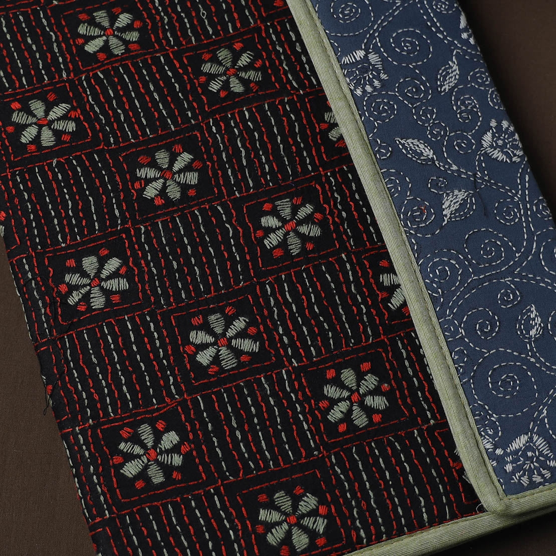 Black Handcrafted Bengal Kantha Work File Folder