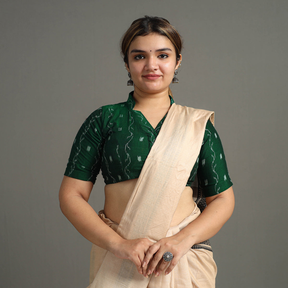 Green - Sambalpuri Cotton Stitched Ikat Blouse 07