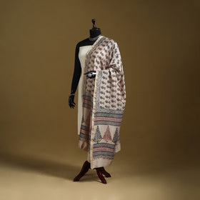 Beige - Natural Dyed Block Printed Chanderi Silk Bagh Dupatta 36
