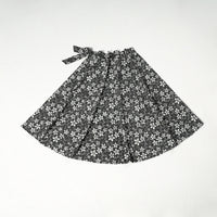 Black - Sanganeri Block Printed Cotton Wrap Around Skirt