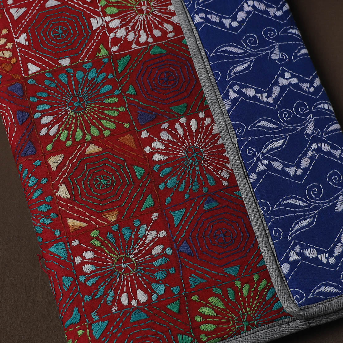 Red Handcrafted Bengal Kantha Work File Folder
