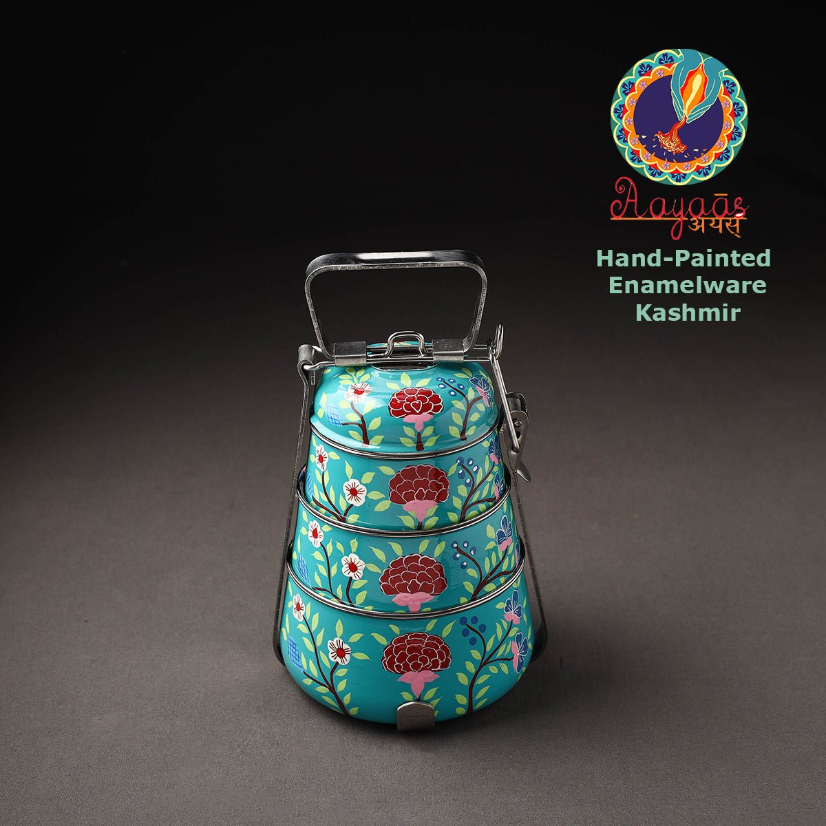 Kashmir Handpainted Stainless Steel 3 Tier Tiffin Box 02