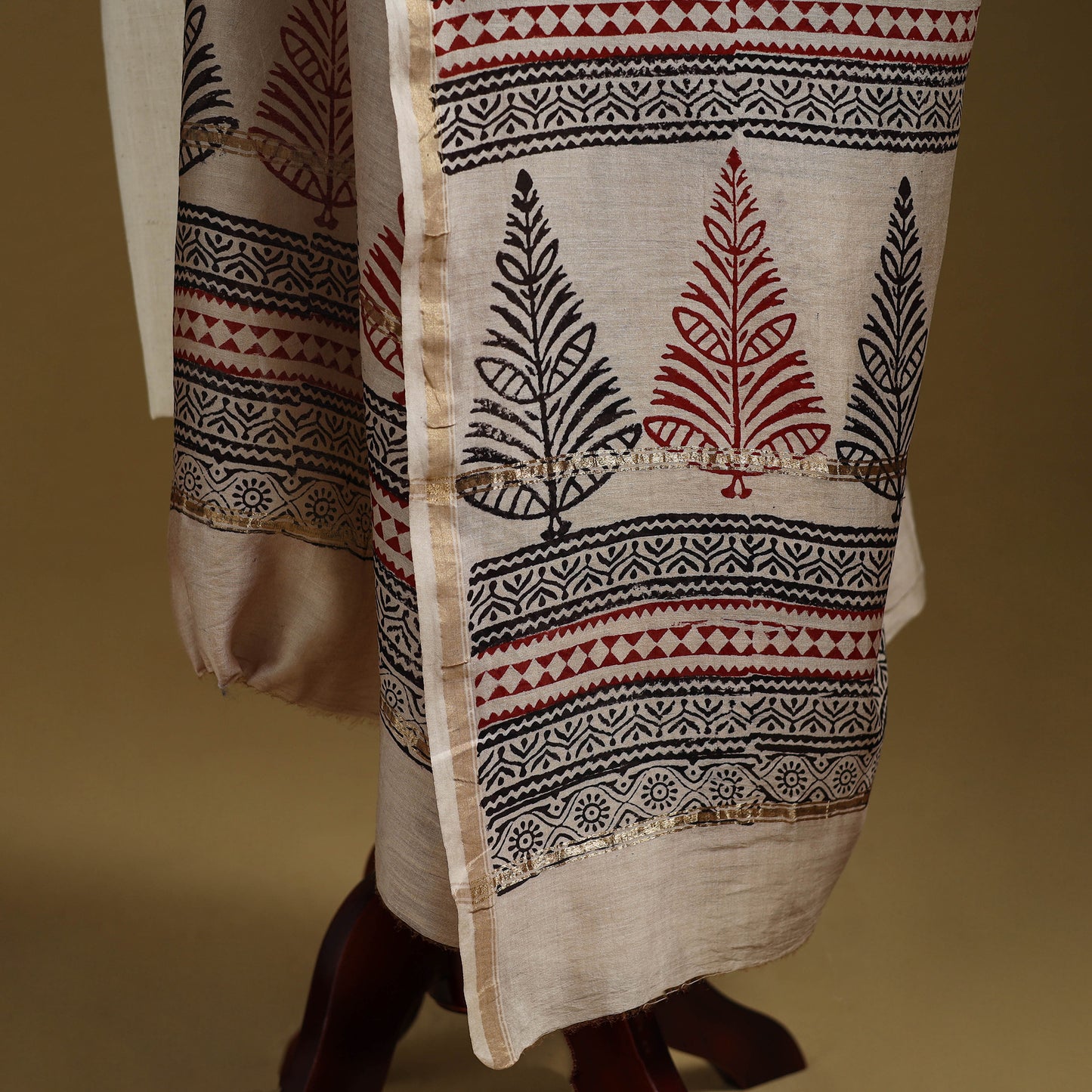 Beige - Natural Dyed Block Printed Chanderi Silk Bagh Dupatta 36