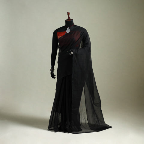 Black - Nazaakat Kota Doria Cotton Plain Saree with Blouse & Jewellery Set 15