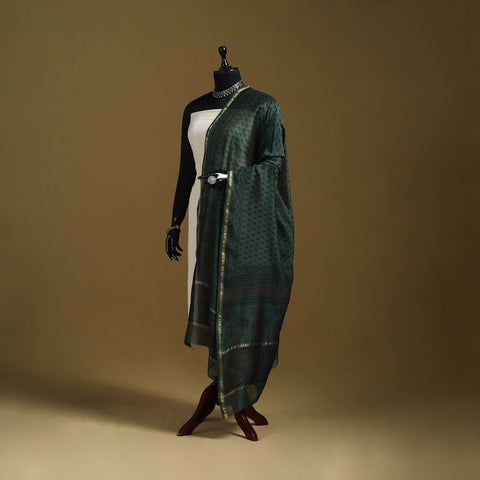 Green - Natural Dyed Block Printed Chanderi Silk Bagh Dupatta 38
