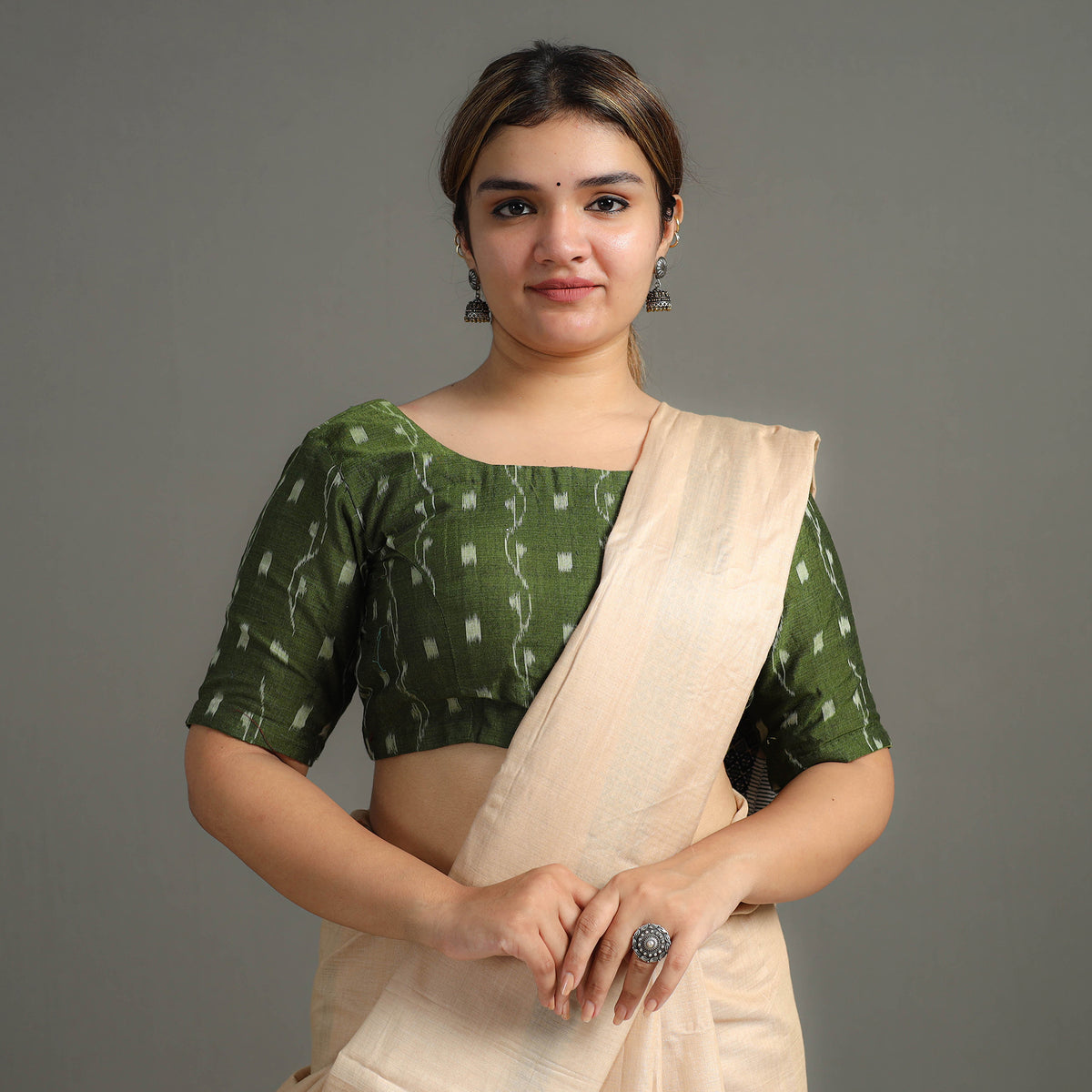 Green - Sambalpuri Cotton Stitched Ikat Blouse 03