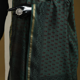 Green - Natural Dyed Block Printed Chanderi Silk Bagh Dupatta 38