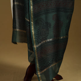 Green - Natural Dyed Block Printed Chanderi Silk Bagh Dupatta 38
