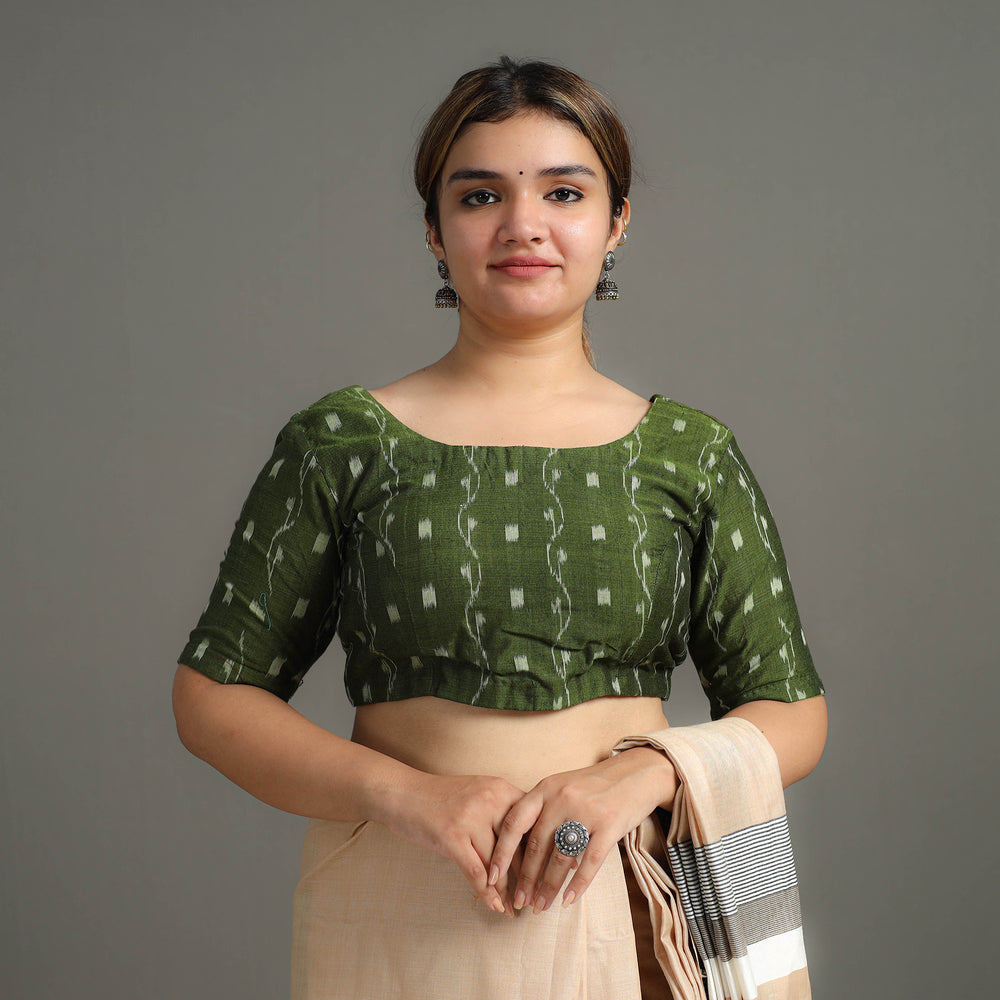 Green - Sambalpuri Cotton Stitched Ikat Blouse 03