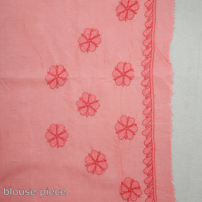 Pink - Lucknow Chikankari Hand Embroidery Terivoile Cotton Saree 11