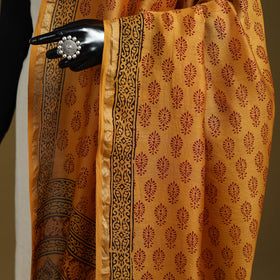 Orange - Natural Dyed Block Printed Chanderi Silk Bagh Dupatta 39