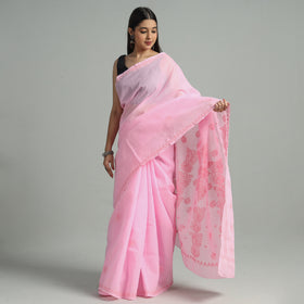 Buy Lucknow Chikankari Hand Embroidery Terivoile Cotton Saree 12 Online at iTokri.com