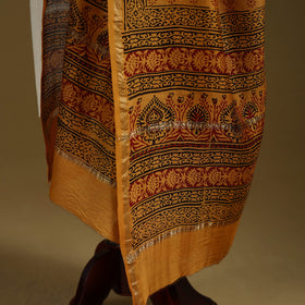 Orange - Natural Dyed Block Printed Chanderi Silk Bagh Dupatta 39