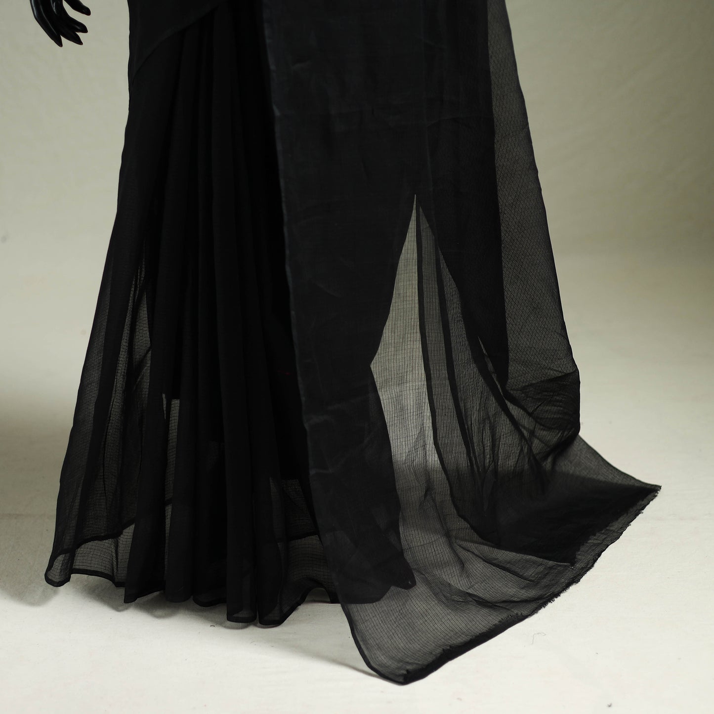 Black - Nazaakat Kota Doria Cotton Plain Saree with Blouse & Jewellery Set 16