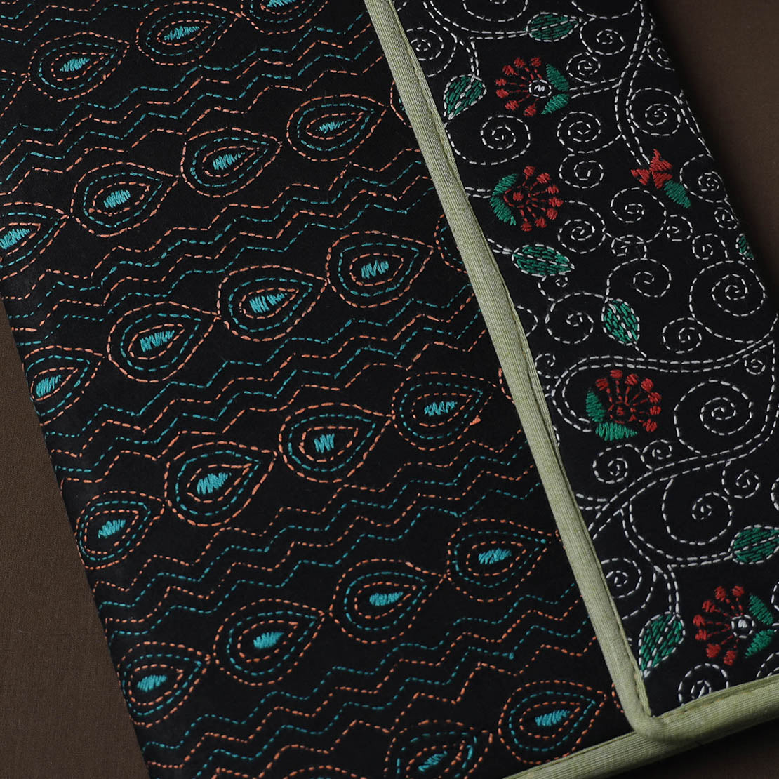 Black Handcrafted Bengal Kantha Work File Folder