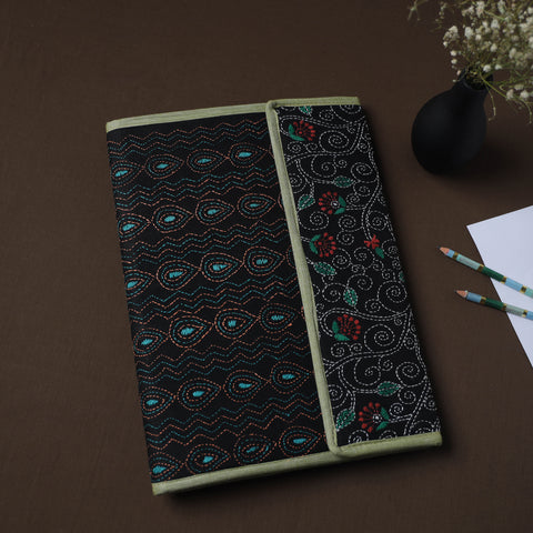 Black Handcrafted Bengal Kantha Work File Folder