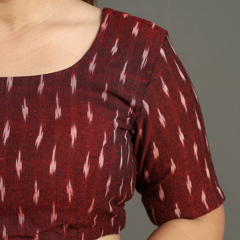 Maroon - Pochampally Cotton Stitched Ikat Blouse 10