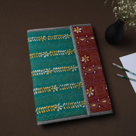 Green Handcrafted Bengal Kantha Work File Folder