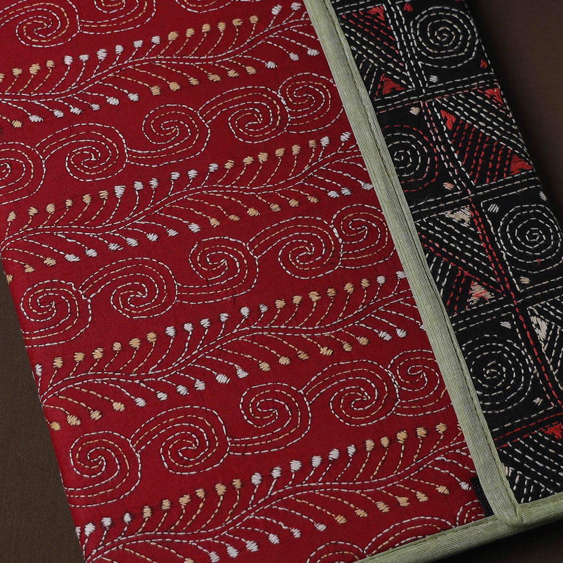Red Handcrafted Bengal Kantha Work File Folder