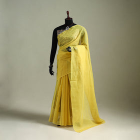 Yellow - Nazaakat Kota Doria Cotton Plain Saree with Blouse & Jewellery Set 17