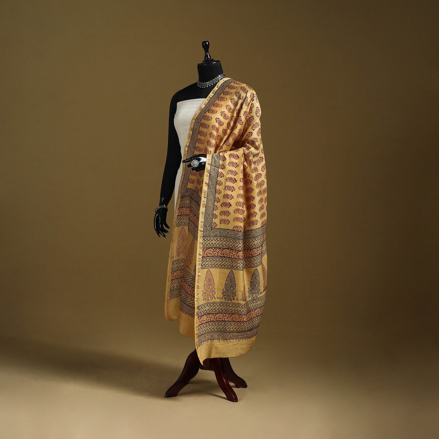 Yellow - Natural Dyed Block Printed Chanderi Silk Bagh Dupatta 42