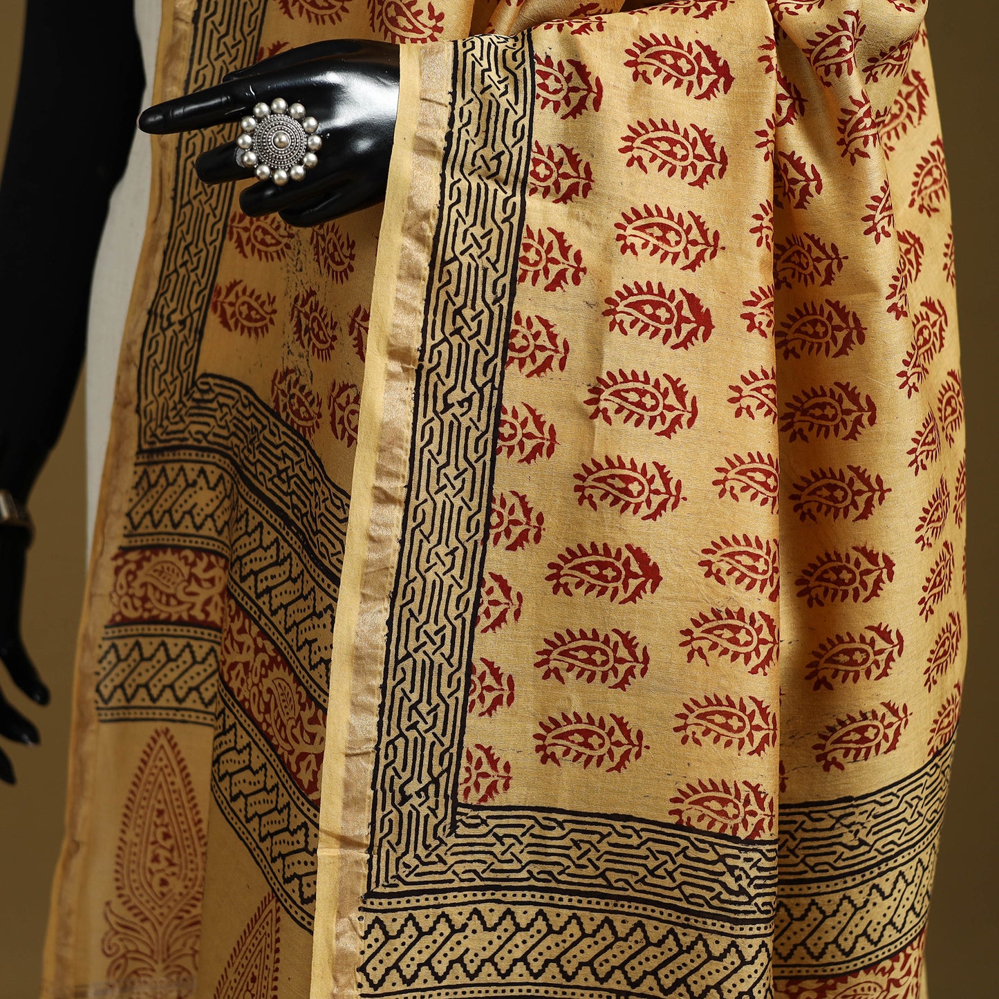 Yellow - Natural Dyed Block Printed Chanderi Silk Bagh Dupatta 42