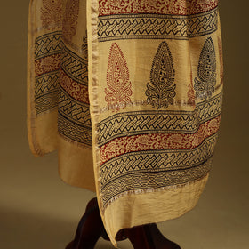 Yellow - Natural Dyed Block Printed Chanderi Silk Bagh Dupatta 42