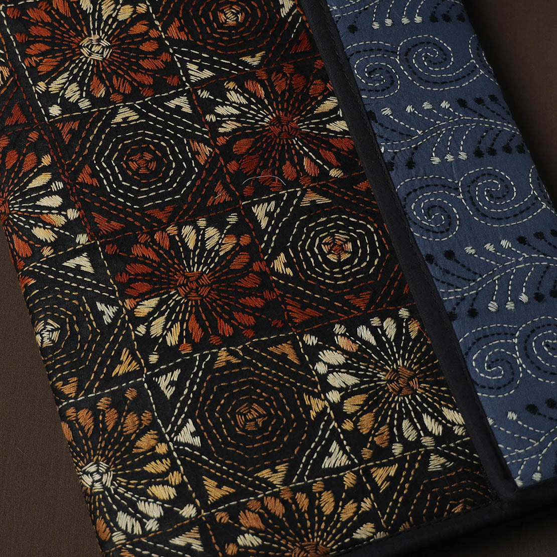 Black Handcrafted Bengal Kantha Work File Folder
