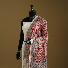 Red - Natural Dyed Block Printed Chanderi Silk Bagh Dupatta 44