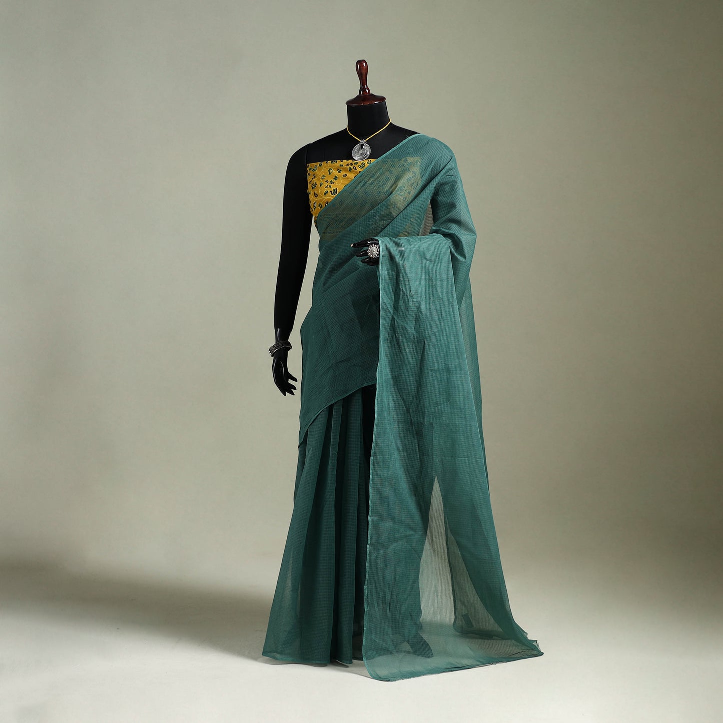 Green - Nazaakat Kota Doria Cotton Plain Saree with Blouse & Jewellery Set 18