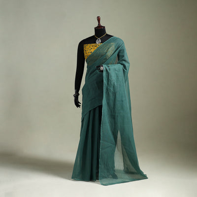 Green - Nazaakat Kota Doria Cotton Plain Saree with Blouse & Jewellery Set 18