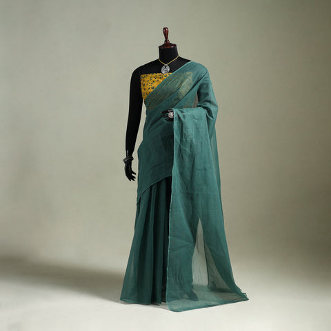 Green - Nazaakat Kota Doria Cotton Plain Saree with Blouse & Jewellery Set 18