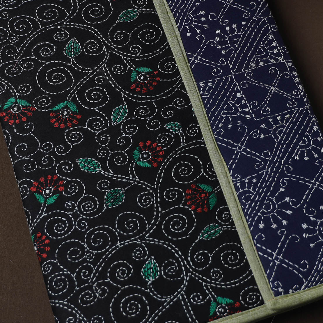 Black Handcrafted Bengal Kantha Work File Folder