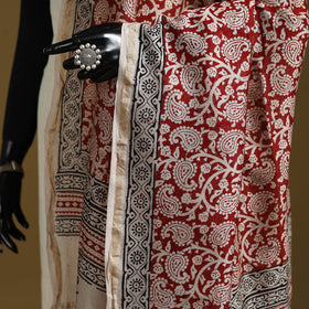 Red - Natural Dyed Block Printed Chanderi Silk Bagh Dupatta 44