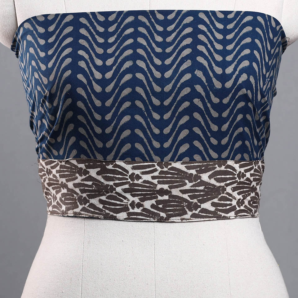 Blue - Block Print Cotton Pipad Blouse Piece 45