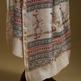 Red - Natural Dyed Block Printed Chanderi Silk Bagh Dupatta 44