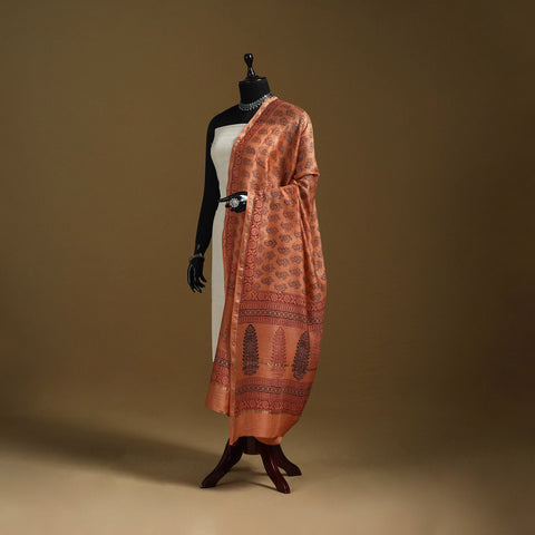 Orange - Natural Dyed Block Printed Chanderi Silk Bagh Dupatta 45
