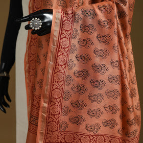 Orange - Natural Dyed Block Printed Chanderi Silk Bagh Dupatta 45