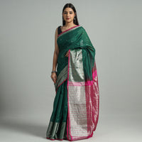 Green - Traditional Venkatagiri Pure Handloom Silk Cotton Zari Buti Saree 15