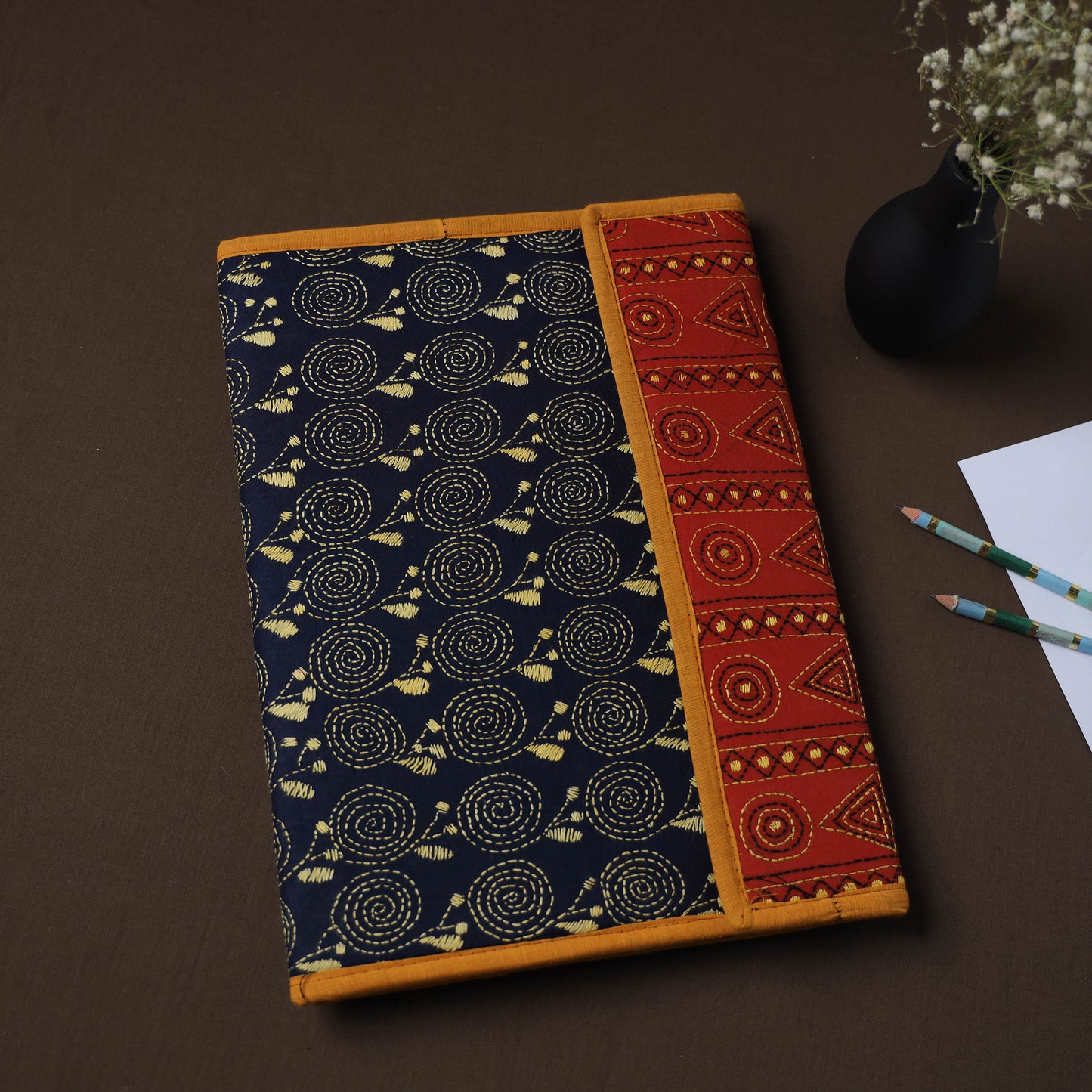 Blue Handcrafted Bengal Kantha Work File Folder
