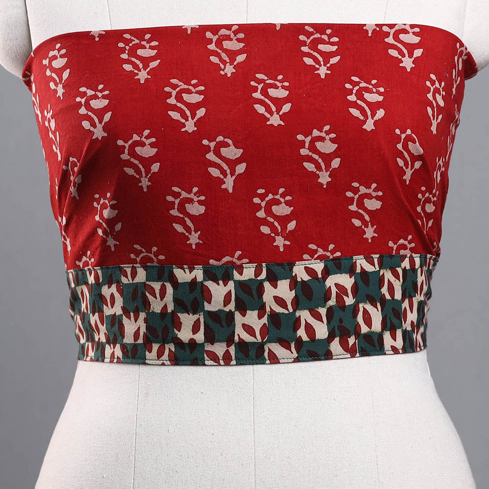 Red - Block Print Cotton Pipad Blouse Piece 50