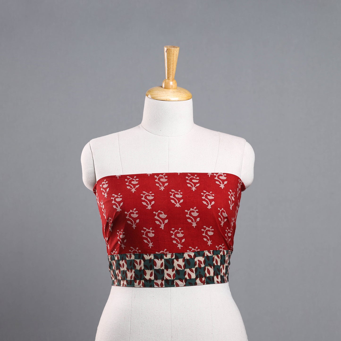 Red - Block Print Cotton Pipad Blouse Piece 50