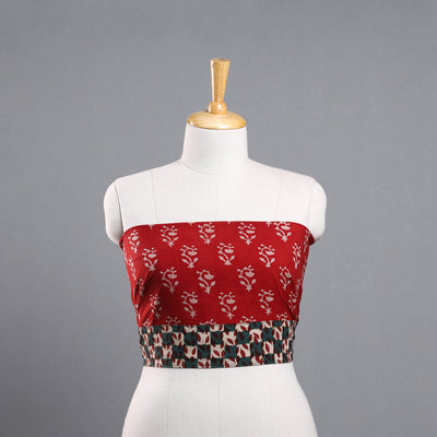 Red - Block Print Cotton Pipad Blouse Piece 50