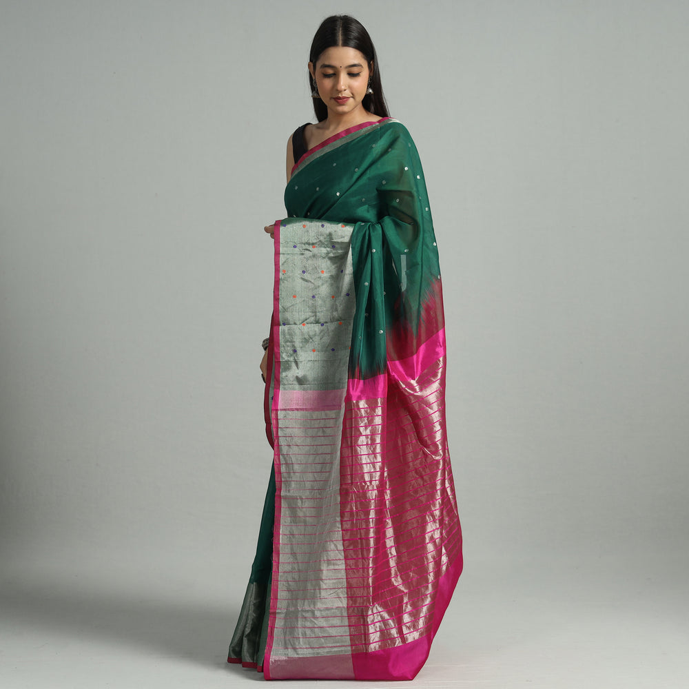 Green - Traditional Venkatagiri Pure Handloom Silk Cotton Zari Buti Saree 15