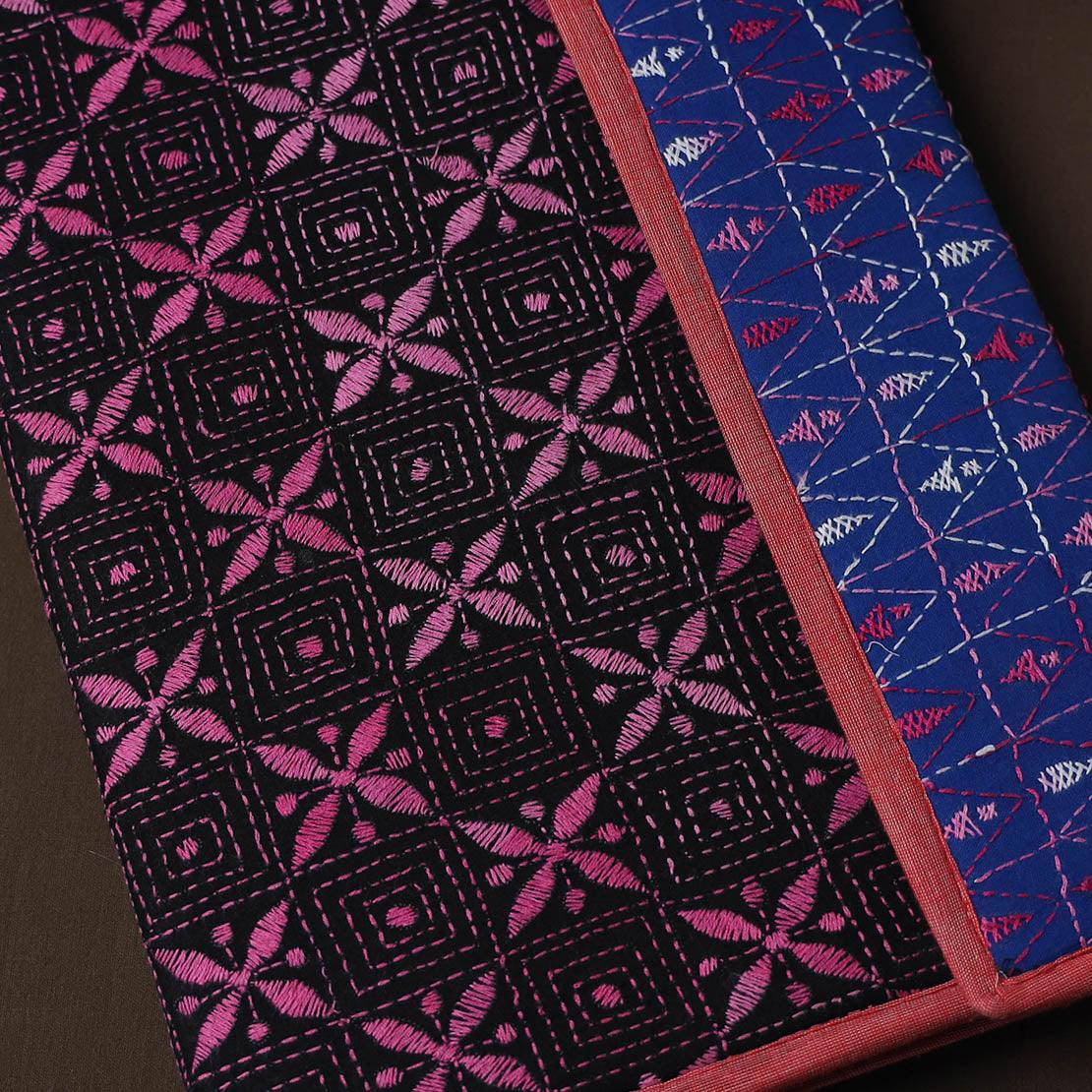 Black Handcrafted Bengal Kantha Work File Folder