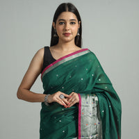 Green - Traditional Venkatagiri Pure Handloom Silk Cotton Zari Buti Saree 15