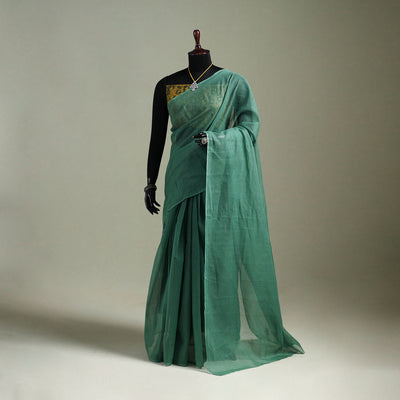 Green - Nazaakat Kota Doria Cotton Plain Saree with Blouse & Jewellery Set 19