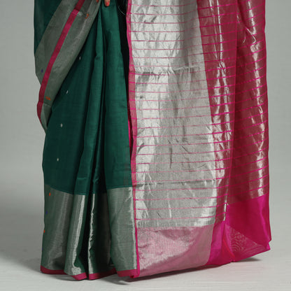 Green - Traditional Venkatagiri Pure Handloom Silk Cotton Zari Buti Saree 15