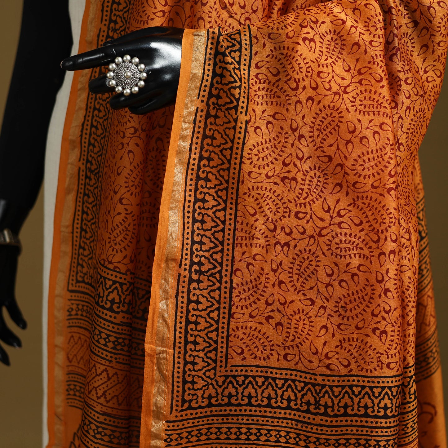 Orange - Natural Dyed Block Printed Chanderi Silk Bagh Dupatta 47